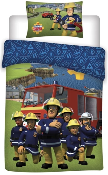 Fireman Sam sengetøy - 140x200 cm - Brannmann og venner - 2 i 1 design - 100% bomull
