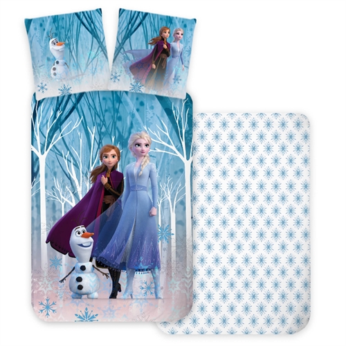 Frost sengetøy - 140x200 cm - Anna, Elsa og Olaf - 100% bomull - Vendbart Frozen sengesett