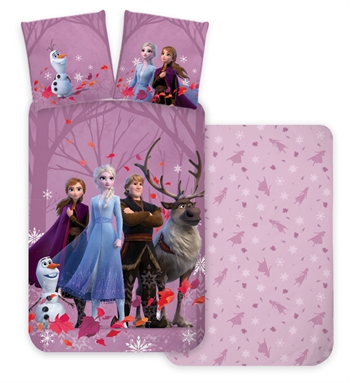 Frozen sengetøy - 140x200 cm - Pink - Anna, Elsa og Olaf - 100% bomull