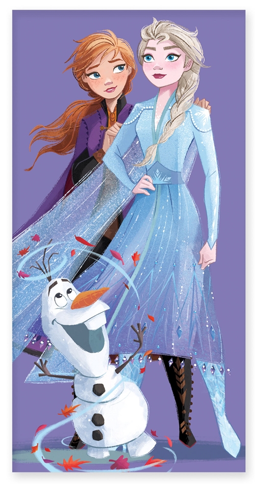 Frost håndkle - 70x140 cm - 100% bomull - Mykt badehåndkle med prinsessene Anna og Elsa og snømannen Olaf