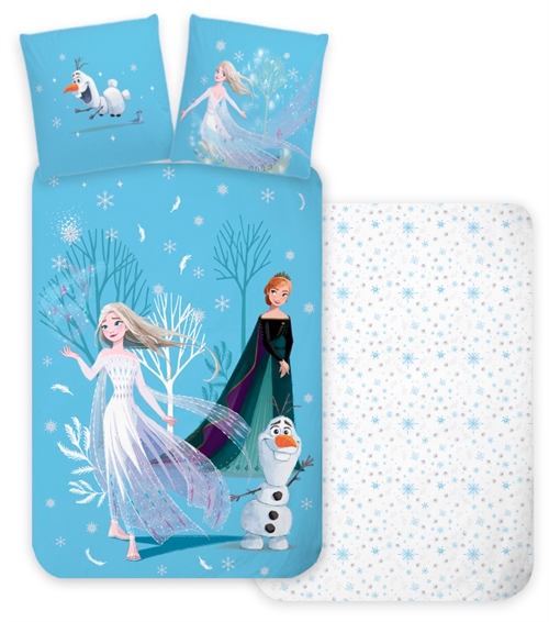 Frozen sengetøy til junior - Vendbart design med Anna og Elsa - 100x140 cm - Sengesett i 100% myk bomull