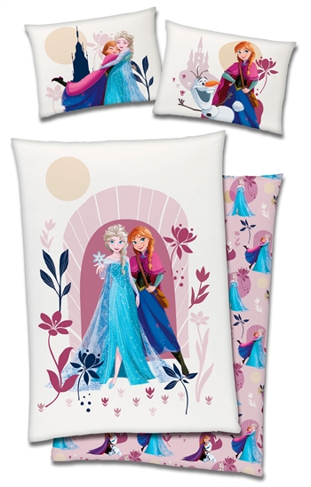 Frosset sengetøy - 150x210 cm - Frosset - Anna, Elsa & Olaf - 2 i 1 design - 100% bomull