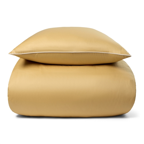 Sengetøy 140x200 cm - 100 % bomullssateng - Solid gult sengetøy med pipingkant - Ekstra mykt sengesett fra By Borg