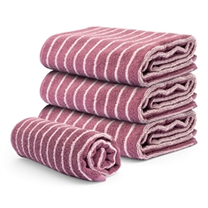 Stripet håndkle - 100% bomull - Mørk rosa/lys rosa