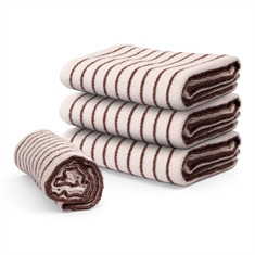 Stripet håndkle - 100% bomull - Sand/mørkebrun