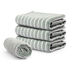Stripet håndkle - 100% bomull - Grønn/off white
