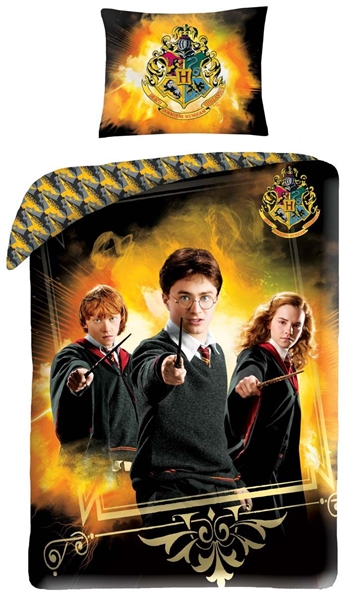 Harry Potter sengetøy - 100% bomull - 150x210 cm - Harry, Ron, Hermione-  2 i 1 Design