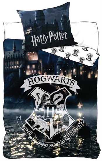 Harry Potter sengetøy - 140x200 cm - Harry Potter - Hogwarts Logo - 2 i 1 design - 100% bomull Sengetøy , Barnesengetøy , Barne sengetøy 140x200 cm