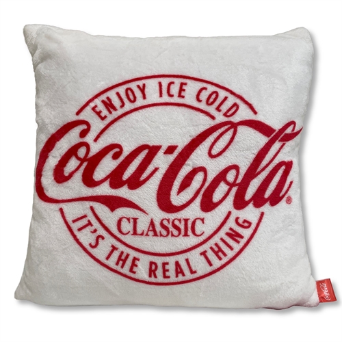 Coca-Cola pyntepute - 43x43 cm - Myk hvit fleecepute