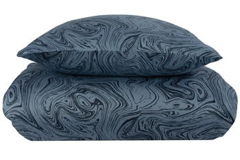 Sateng sengetøy 140x200 cm - 100% Myk bomullssateng - Marble dark blue - By Night sengesett