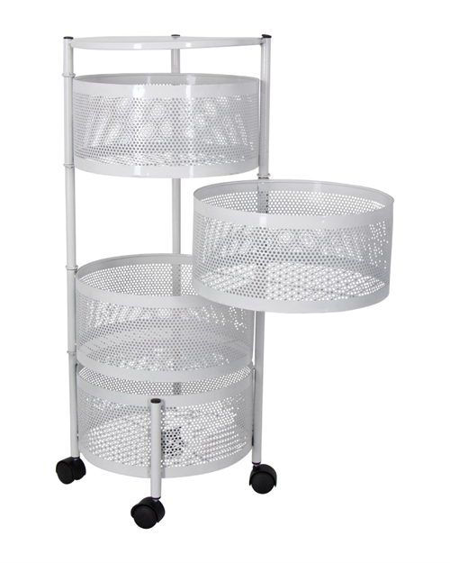 Tralle på hjul - Hvit metallvogn med 4 kurver - Praktisk oppbevaringsløsning