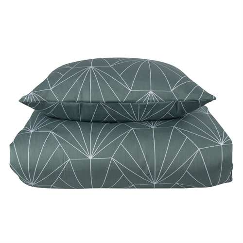 Sengetøy til dobbeltdyne - 200x220 cm - Vendbart design i 100 % bomullssateng - Hexagon støvet grønn - Sengesett fra By Night