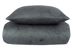 Sateng sengesett - 140x200 cm - 100% Bomullssateng - Vendbart dynetrekk - Big flower grey