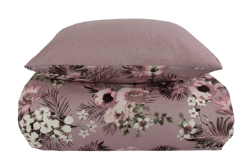  Sengetøy 140x200 cm - Vendbart design i 100% bomullssateng - Flowers & Dots lavendel - Sengesett fra By Night