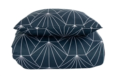Sateng sengesett - 150x210 cm - 100% Bomullssateng - Hexagon mørk blå 