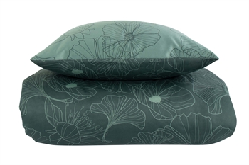  Sengetøy 150x210 cm - Vendbart design i 100% bomullssateng - Big Flower grønn - Sengesett fra By Night