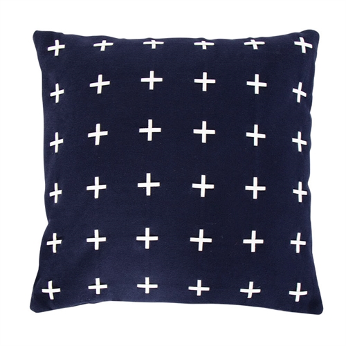 Pyntepute - 45x45 cm - Mørkeblå med kryss - Myk sofapute fra Borg Living