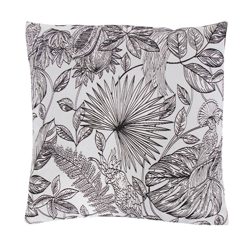 Pyntepute - 45x45 cm - Sort med trykk av fugler og blad - Myk sofapute fra Borg living