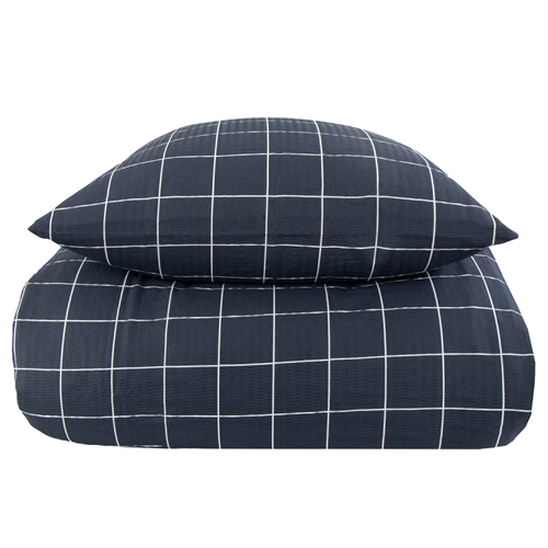 Sengetøy 200x220 cm - Blue Check - kreppet sengetøy - Borg Living - Sengetøy til dobbeltdyner