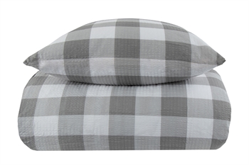 Krepp sengetøy - 140x200 cm - Check grey - 100% bomull Sengetøy ,  Enkelt sengetøy , Enkelt sengetøy 140x200 cm