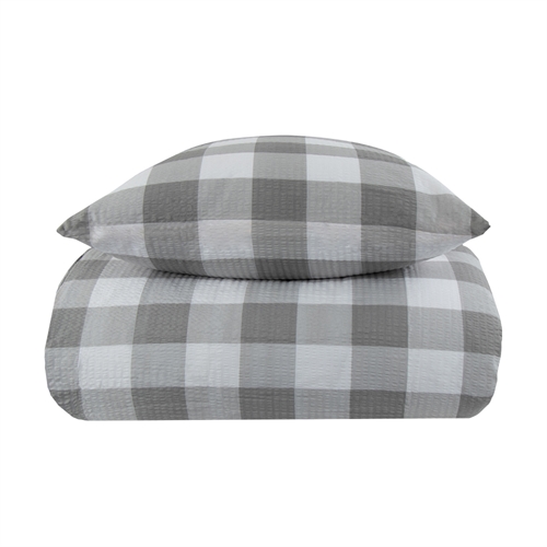 Kreppet sengetøy - 140x200 cm - Check grey - Rutete sengetøy i grå - By Night sengetøy i krepp