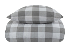 Krepp sengetøy - 150x210 cm - Check grey - 100% bomull