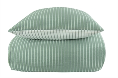 Krepp sengetøy - 140x200 cm - Grønn og hvit - Striper - 100% bomull
