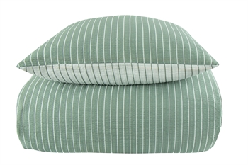 Krepp sengetøy - 140x200 cm - Grønn og hvit - Striper - 100% bomull Sengetøy ,  Enkelt sengetøy , Enkelt sengetøy 140x200 cm