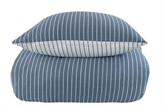 Krepp sengetøy - 140x200 cm - Blå og hvit - Striper - 100% bomull