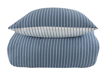 Krepp sengetøy - 140x220 cm - Blå og hvit - Striper - 100% bomull - By Night