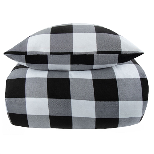 Sengetøy av flanell - 150x210 cm - Check black - 100% bomullsflanell - By Night sengetøysett