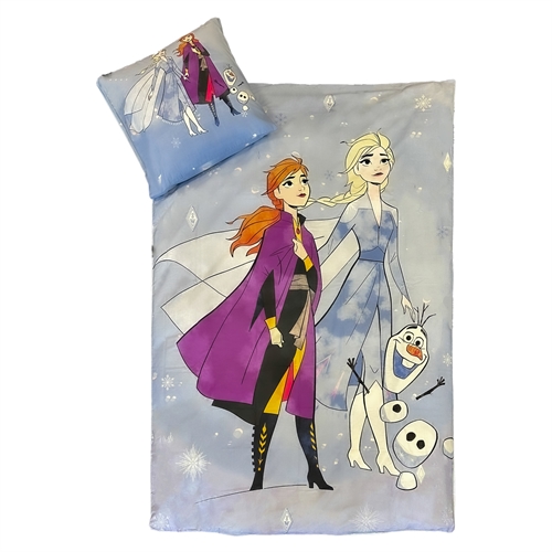 Frost sengetøy - 140x200 cm - Olaf, Anna og Elsa i snøen - 100% bomulls sengesett - Frozen
