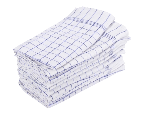 10 stk. Kjøkkenhåndklær - 50x100 cm hvite kjøkkenhåndklær med blå ruter