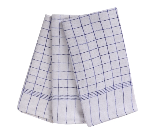 3 stk. Kjøkkenhåndklær - 50x100 cm hvite kjøkkenhåndklær med blå ruter