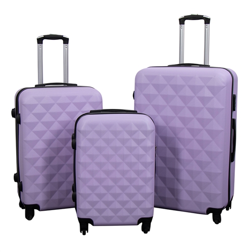 Kofferter - sett med 3 stk. - Eksklusivt tilbud på hardcase koffertsett - Diamant lilla
