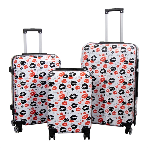 Koffertsett - 3 stk. - Koffert med motiv - Kiss & Love - Hardcase lettvekt koffert med 4 hjul