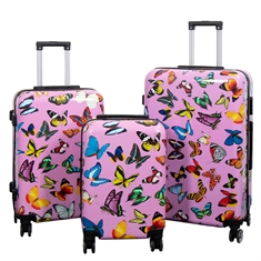 Koffert - Koffert med motiv - Rosa med sommerfugler - Hardcase lettvektskoffert
