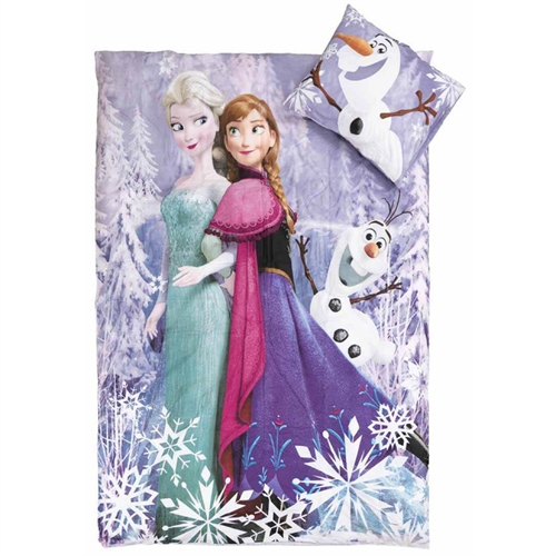 Frozen sengetøy til junior - Frozen - Anna, Elsa sengesett med Olaf - 2 i 1 design - 100% bomull