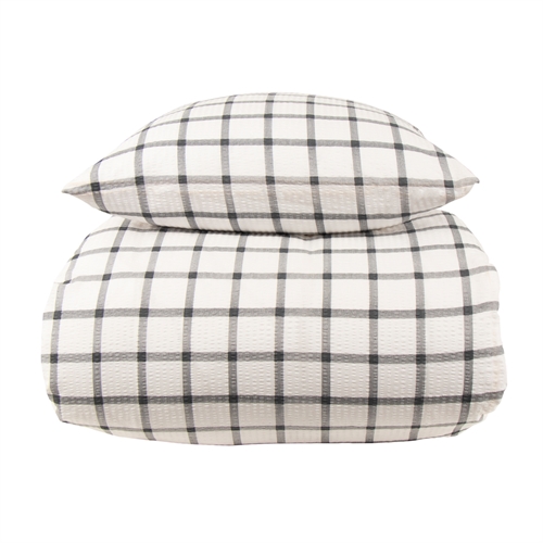 Kreppet sengetøy 140x200 cm - Check grey sengesett 100% bomullskrepp - By Night sengetøy