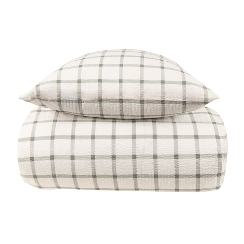 Kreppet sengetøy 140x200 cm - Rutete grønt sengesett 100% bomullskrepp - By Night sengetøy