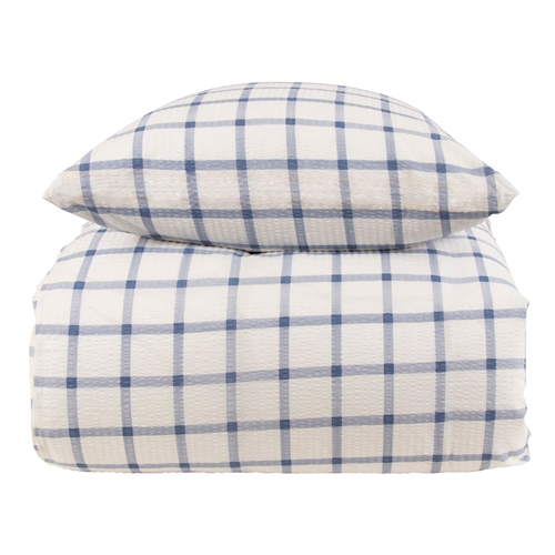 Kreppet sengetøy 140x200 cm - Check blue sengesett 100% bomullskrepp - By Night sengetøy