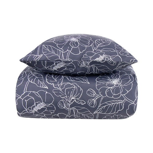 Sengetøy 140x200 cm - Blått blomstrete sengesett - Borg Living sengetøy i polycotton