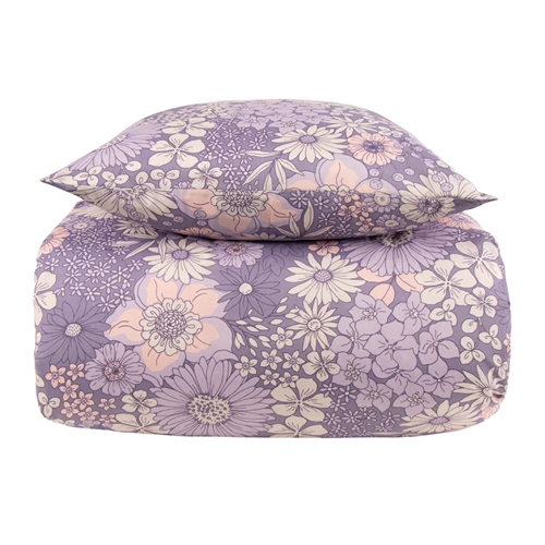 Dobbelt sengetøy 200x220 cm - Lilla blomstret sengesett - Borg living dobbelt dynetrekk i polycotton