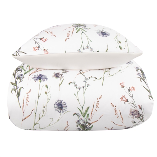 Sengetøy king size - 240x220 cm - Vendbart design i 100% bomullssateng - Corn Flower white - Sengesett fra By Night