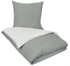 Krepp sengetøy - 150x210 cm - Grønn og hvit - Striper - 100% bomull
