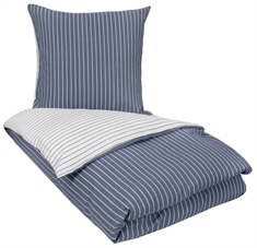 Krepp sengetøy - 150x210 cm - Blå og hvit - Striper - 100% bomull