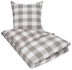 Krepp sengetøy - 140x200 cm - Check grey - 100% bomull