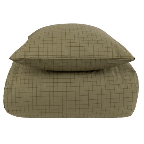 Sengetøy 100% bomull - 140x220 cm - Olivenrutet sengesett - Nordstrand Home dynetrekk