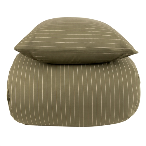 Sengetøy 100% bomull - 140x220 cm - Grønn stripete sengesett - Nordstrand Home dynetrekk