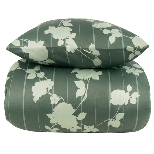 Sengetøy 140x200 cm - 100% bomullssateng - Rosenbloom grønt blomstrete sengetøy - Ekstra mykt sengesett fra By Borg